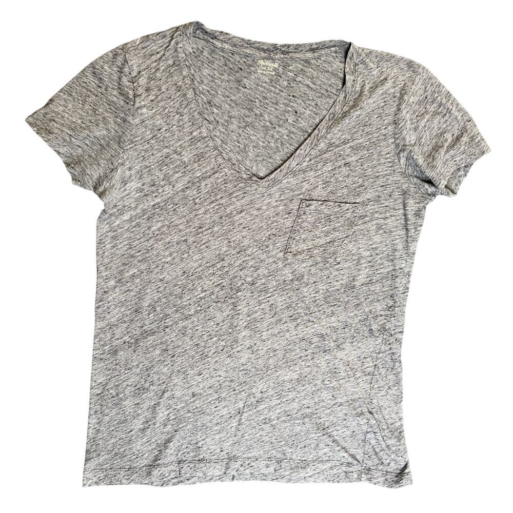 Madewell XS Gray Heather Whisper Cotton V-Neck Pocket Tee T-Shirt Basic